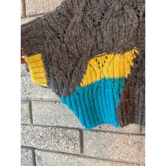 Zara Womens Multicolor Chunky Knit Poncho Sweater W/ Cable Pattern & Turtleneck - Picture 2 of 7